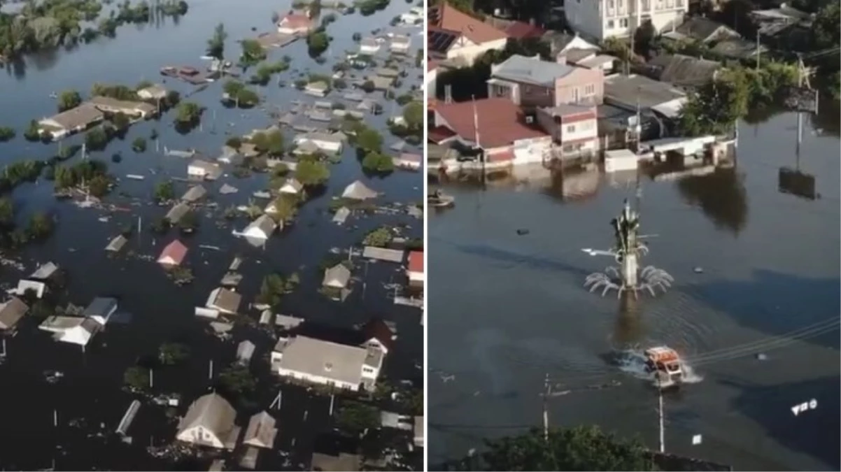 Bölgeden gelen görüntüler korkunç! Barajın vurulması sonrası Herson sular altında kaldı