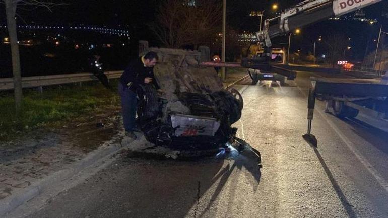 Takla atan otomobil 50 metre sürüklendi! Yaralılar var