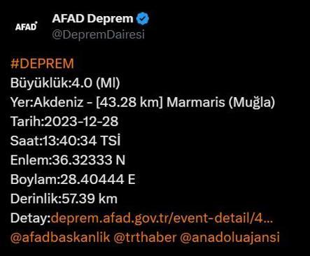 Muğla'da korkutan deprem! AFAD verileri paylaştı