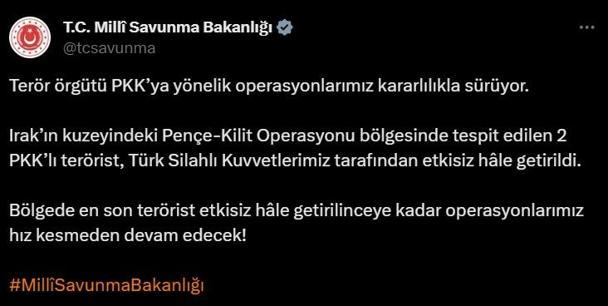 Pençe-Kilit bölgesinde 2 PKK’lı terörist etkisiz hale getirildi