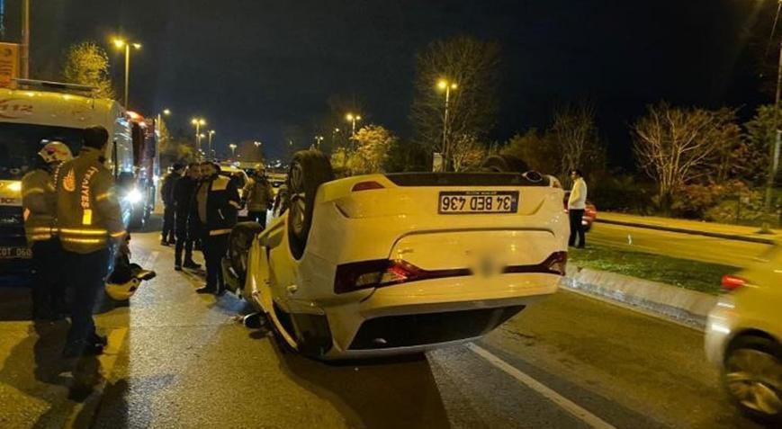 Kartal sahilde kaza! Virajı alamayınca takla attı