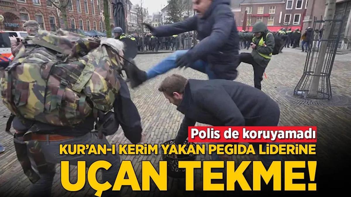 Kuran’ı Kerim yakmaya hazırlanan PEGIDA lideri uçan tekmeyle durduruldu