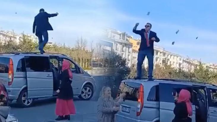 Yolu kapatttılar, etrafa para saçtılar! İstanbul’da akılalmaz görüntü