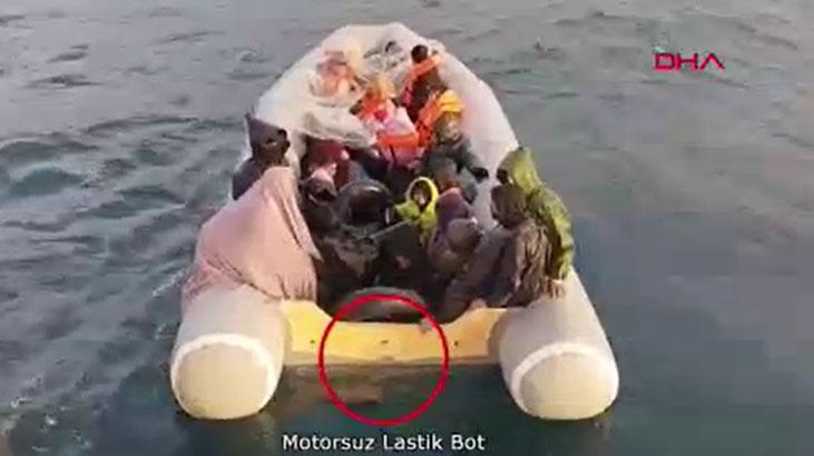 Lastik botta sürüklenen 13’ü çocuk 24 kaçak göçmen kurtarıldı