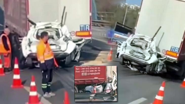 İzmir’de korkunç kaza! İki TIR’ın arasında kalan araç kağıt gibi ezildi