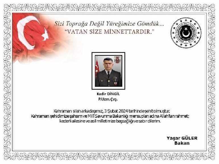 MSB açıkladı: Irak'ın kuzeyinde 1 şehit, 2 yaralı