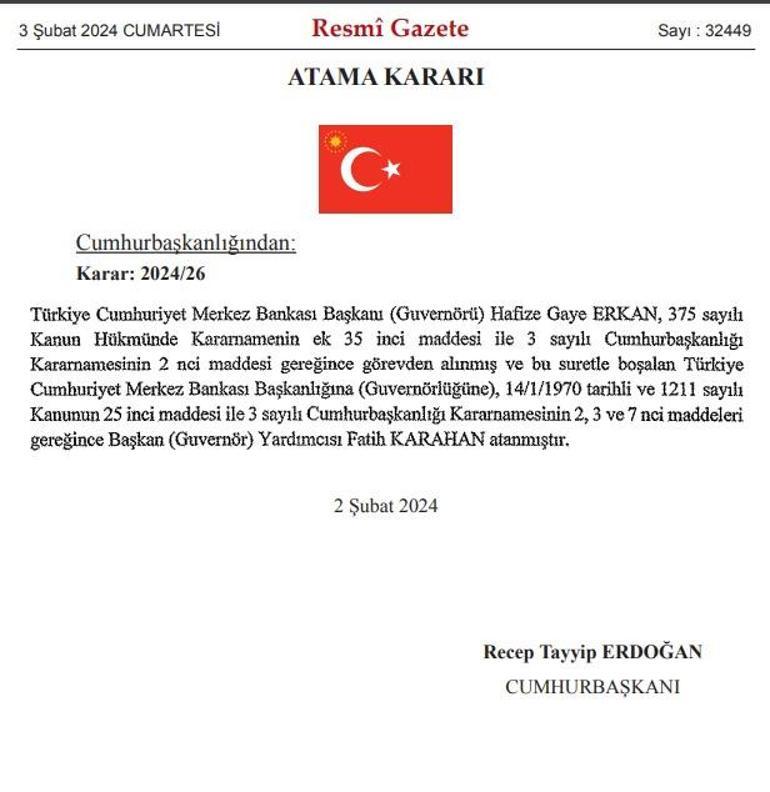 Son dakika: Merkez Bankası Başkanı Fatih Karahan oldu! Resmi Gazete'de yayımlandı...