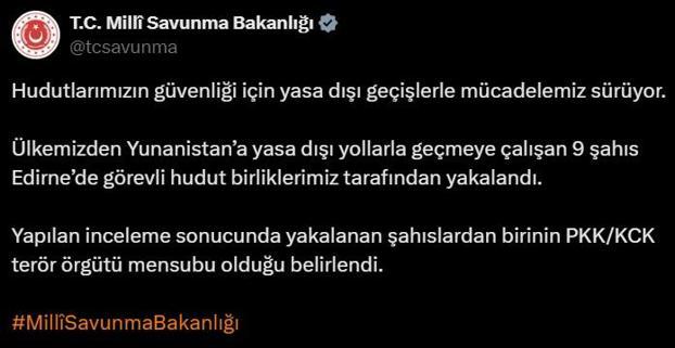 Yunanistan'a kaçak yollarla geçmeye çalışan 9 kişi yakalandı