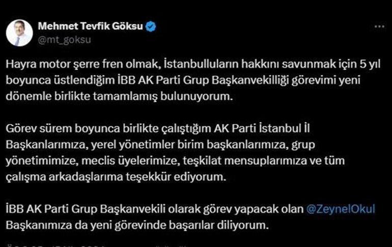 Tevfik Göksu'nun İBB Meclisi'ndeki AK Parti Grup Başkanvekilliği görevi sona erdi