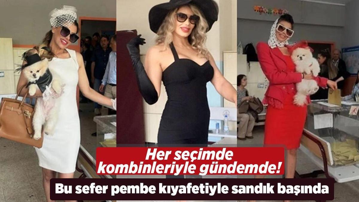Her seçimde kombinleriyle gündemde! Hatice bu sefer pembe kıyafetiyle sandık başında