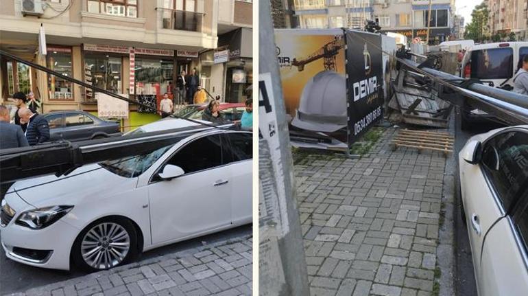 Avcılar'da facianın eşiğinden dönüldü! Vinç aracın üzerine böyle devrildi