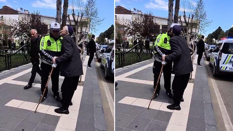 GENÇ’TE İÇLERİ ISITAN GÖRÜNTÜ: TRAFİK POLİSİNDEN YAŞLI ADAMA ŞEFKAT ELİ